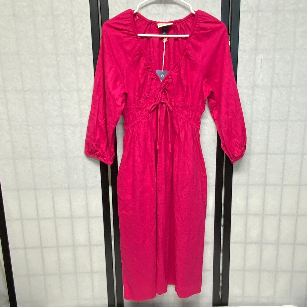 Universal Thread Long Sleeve Peasant Corset Top Linen Midi Dress Fuchsia NWT